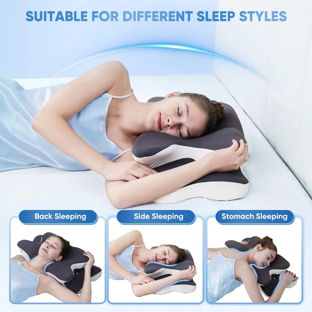 Ultimate Comfort Double-Sided Neck Pillow - Supportive Memory Foam with Cooling Cover & Extra-Large Armrest for All Sleep Positions
