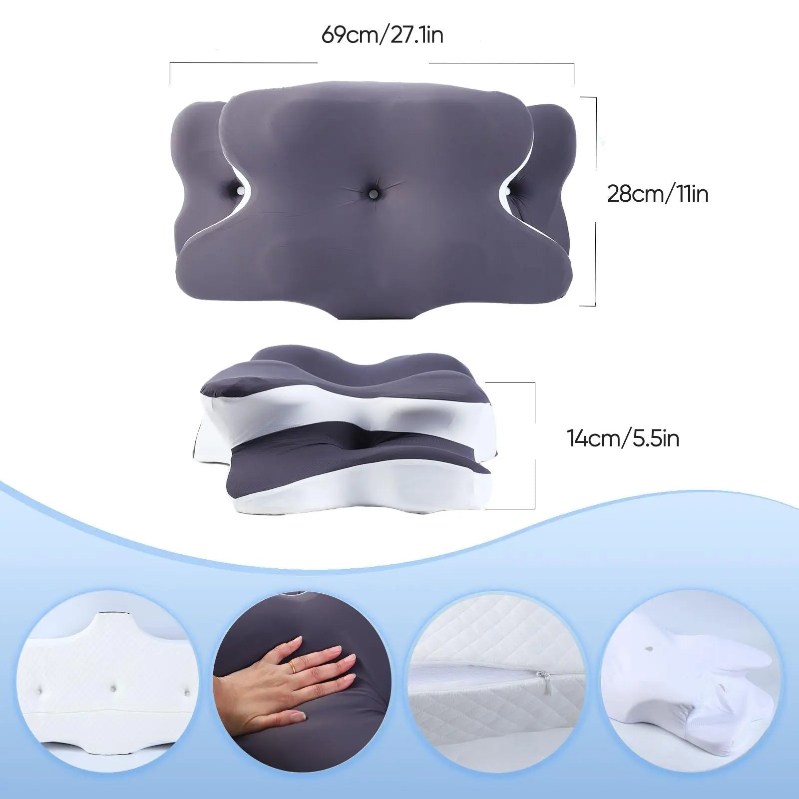 Ultimate Comfort Double-Sided Neck Pillow - Supportive Memory Foam with Cooling Cover & Extra-Large Armrest for All Sleep Positions