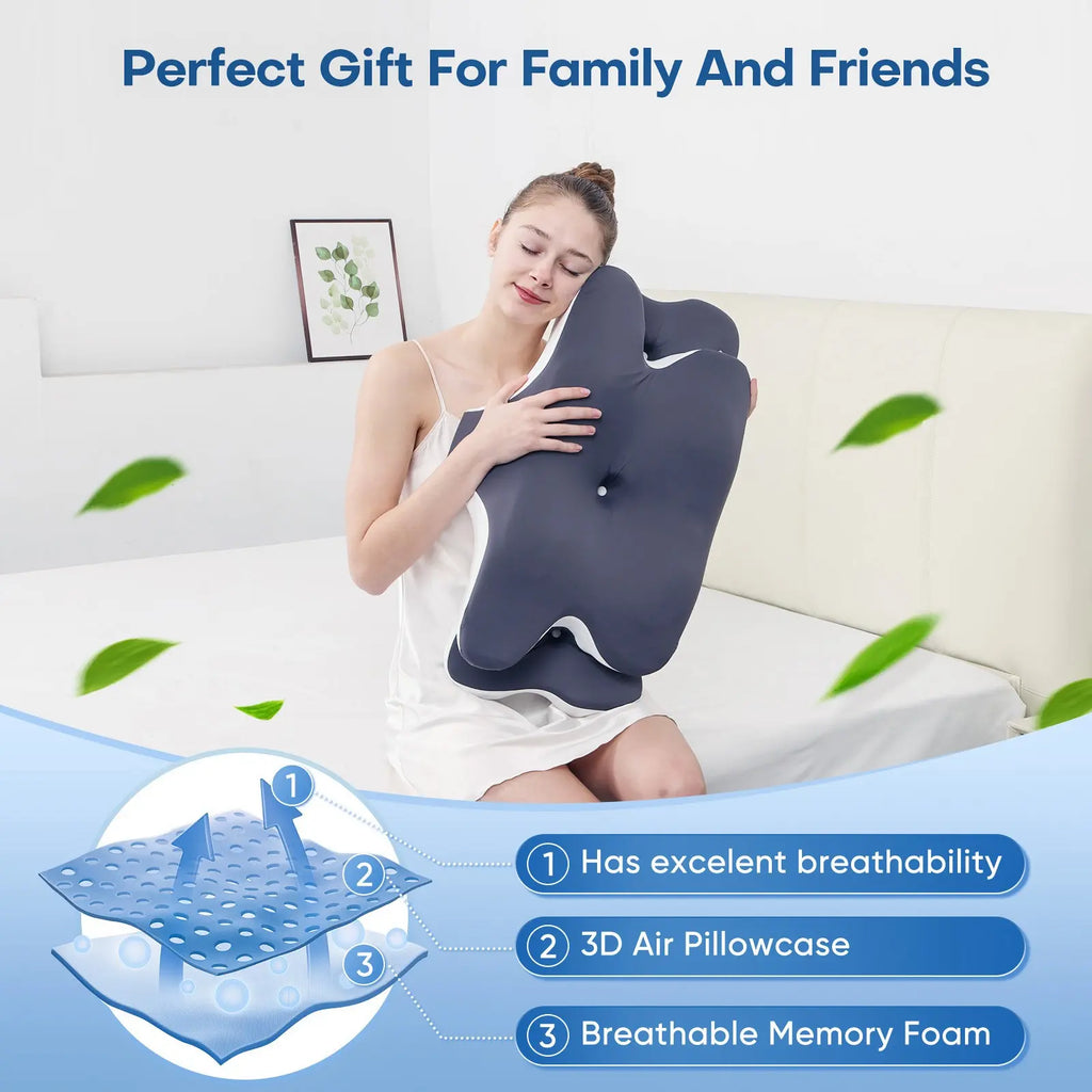 Ultimate Comfort Double-Sided Neck Pillow - Supportive Memory Foam with Cooling Cover & Extra-Large Armrest for All Sleep Positions
